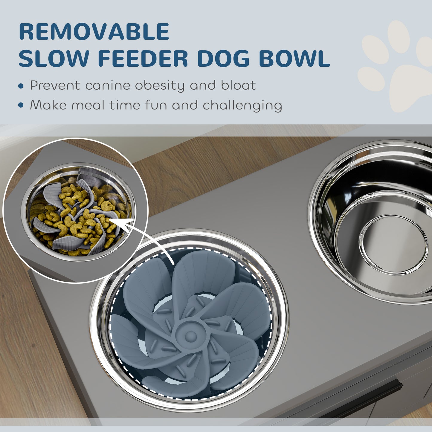 Elevated Dog Bowl, Large Feeding Dog Bowl Stand With 2 Stainless Steel Bowls, Storage Drawer, And Slow Feeder Mat.