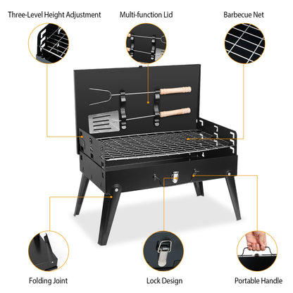 1Pc 16.7x10x17.7in Portable Charcoal Grill Foldable BBQ Suitcase Grill Shelf For Outdoor Camping Picnics Garden Grilling Fedex Shipping