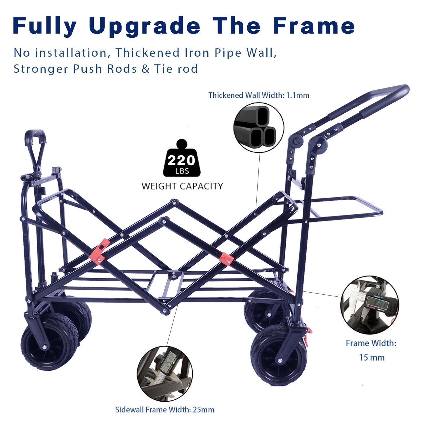 Collapsible Wagon 140L Wagons Carts Foldable With Removable Canopy, Folding Wagon Cart With Wheels For All-Terrain With Brake, Foldable Wagon With Cooler Bag, For Camping Beach Shoppin